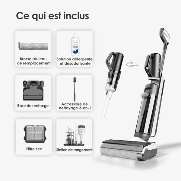 Tineco Floor One S5 Combo Aspirateur et Laveur Sec et Humide sans Fil Intelligent, Parfait pour Les Saletés Collantes et Les Poils d'animaux, Léger, Ultra-Silencieux, Écran Intelligent
