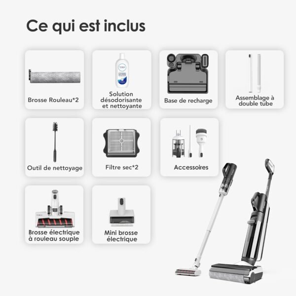 Tineco Floor One S5 Combo Power KIT Aspirateur Eau et Poussière à Main intelligents sans Fil 3 en 1, idéal pour Les saletés collantes et Les Poils d'animaux sur Sol Dur, léger