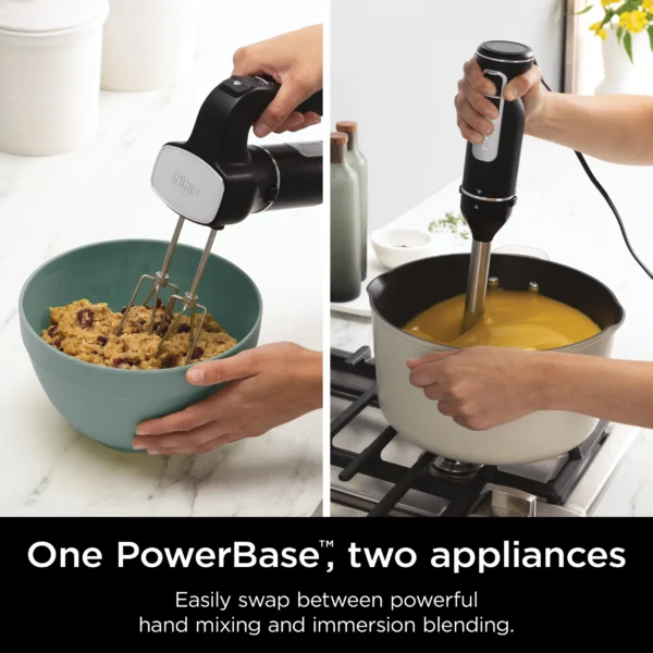 Ninja Foodi 3-en-1 Mixeur, Mélangeur et Hachoir à main, démarrage progressif, 2 vitesses de mixage et 5 vitesses pour hacher, mélanger, pétrir, mixer, lavables au lave-vaisselle, 850W, noir CI100EU