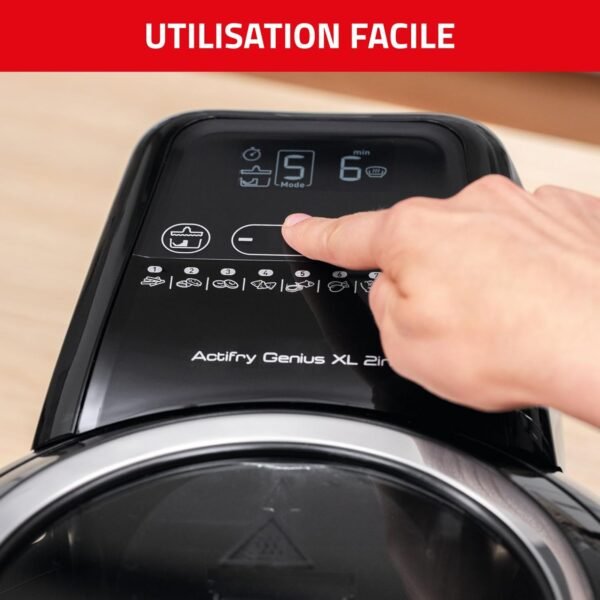 Seb Actifry Genius XXL Friteuse sans huile, Capacité 1,7 kg, Jusqu’à 8 personnes, 9 menus intelligents, Cuve amovible, Fabriqué en France, air fryer AH960800, Noir