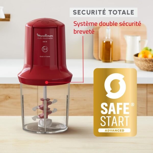 Moulinex, Mini Hachoir, Multimoulinette, 500 ml, 6 lames en acier inoxydables, AT714G32, Rouge Rubis