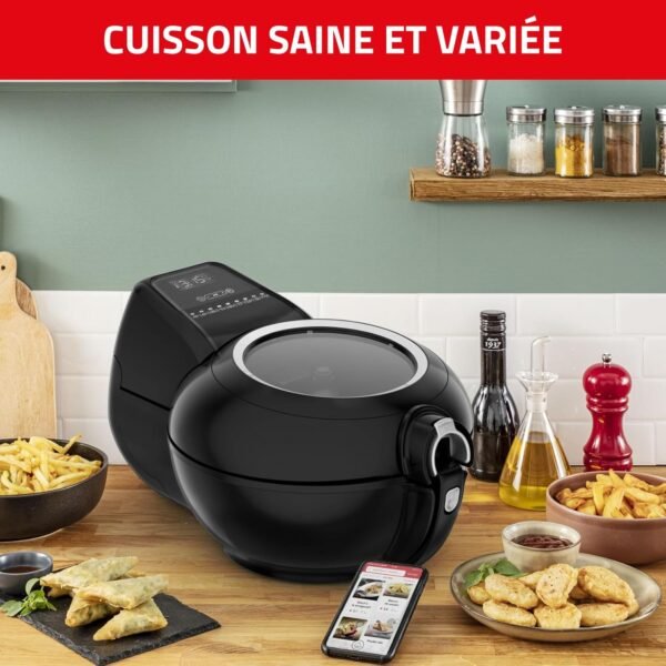 Seb Actifry Genius XXL Friteuse sans huile, Capacité 1,7 kg, Jusqu’à 8 personnes, 9 menus intelligents, Cuve amovible, Fabriqué en France, air fryer AH960800, Noir