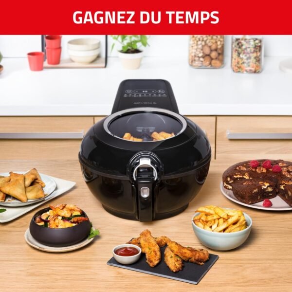 Seb Actifry Genius XXL Friteuse sans huile, Capacité 1,7 kg, Jusqu’à 8 personnes, 9 menus intelligents, Cuve amovible, Fabriqué en France, air fryer AH960800, Noir