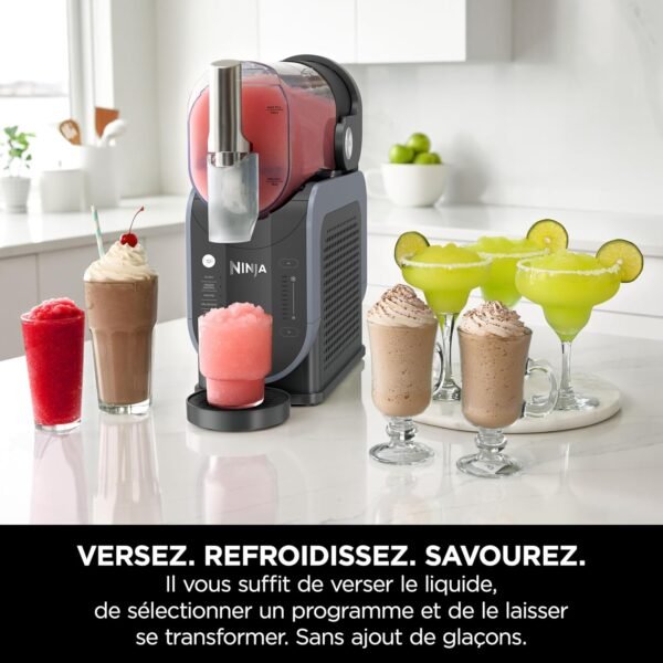 Ninja SLUSHi Machine à boissons glacées, granités, cocktails, frappés, milkshakes et jus glacés, sans glace ni préparation requises, Technologie WhisperChill, capacité 1,9 l, bleu et gris FS301EU