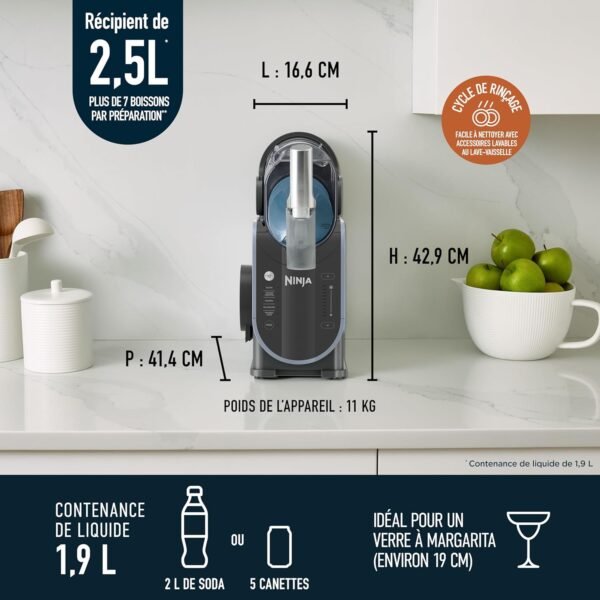Ninja SLUSHi Machine à boissons glacées, granités, cocktails, frappés, milkshakes et jus glacés, sans glace ni préparation requises, Technologie WhisperChill, capacité 1,9 l, bleu et gris FS301EU