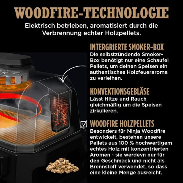 Ninja Woodfire Barbecue électrique et fumoir Pro XL avec thermomètre, barbecue et Air fryer d'extérieur 4-en-1 avec système Smart Cook et granulés Woodfire, portatif, gris/noir, OG850EU