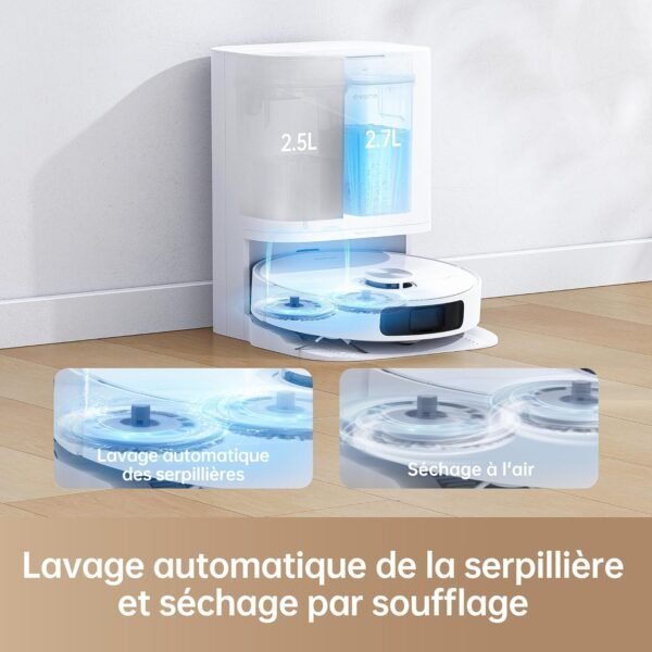 DREAME L10 Prime Robot Aspirateur Laveur avec Ascenseur de Serpillière de 7mm, Nettoyage Automatique, Navigation LDS, Cartographie 3D, 4000Pa d'Aspiration, WiFi/APP/Alexa pour Poils Animaux, Tapis