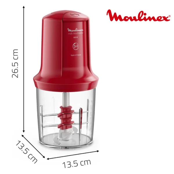 Moulinex, Mini Hachoir, Multimoulinette, 500 ml, 6 lames en acier inoxydables, AT714G32, Rouge Rubis