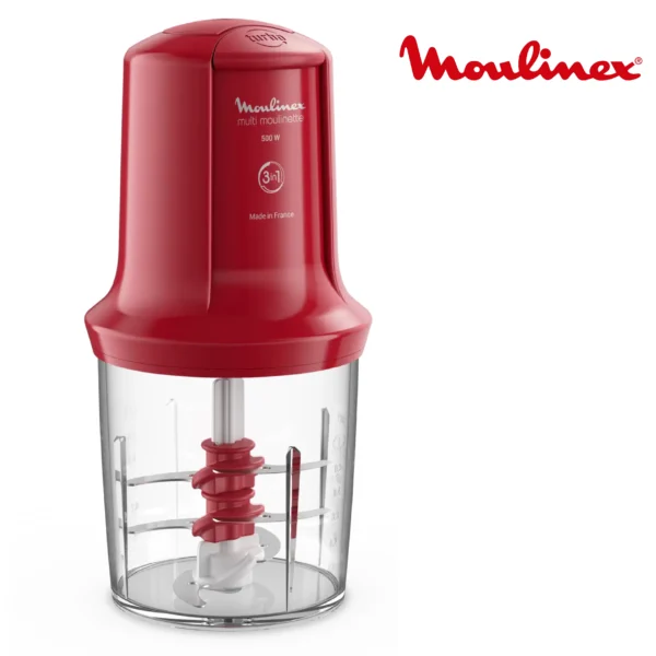 Moulinex, Mini Hachoir, Multimoulinette, 500 ml, 6 lames en acier inoxydables, AT714G32, Rouge Rubis