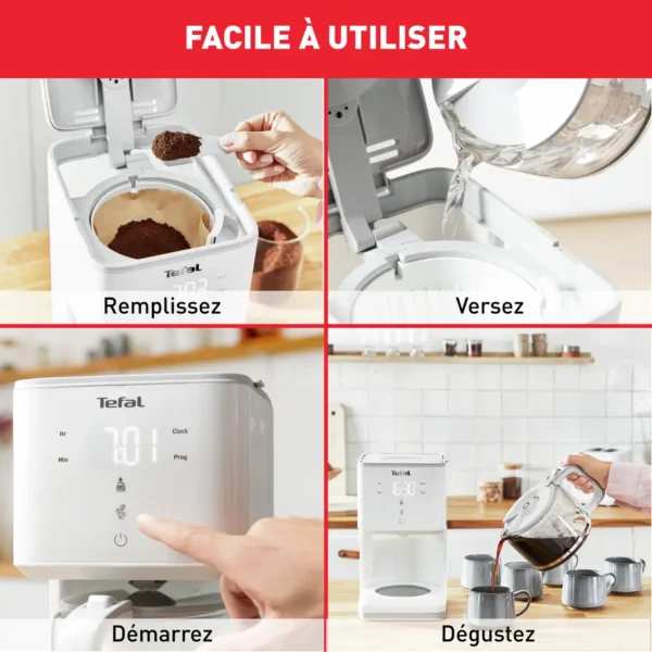 TEFAL Cafetière filtre SENSE Programmable, , écran numérique, 10-15 tasses, 1,25L, Auto-off 30 minutes CM693110
