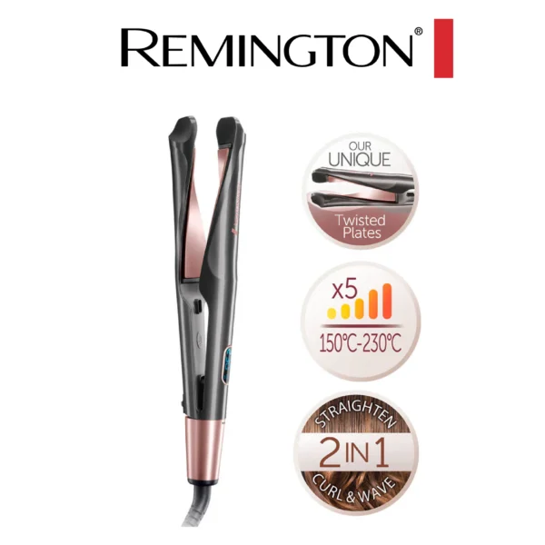 Remington Curl & Straight Confidence, 2-in-1 Hair Straightener & Curler, Ceramic coated plates infused with anti static for smooth glide, Digital display, 5 Temperatures 150°C-230°C, S6606