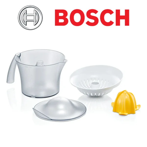 Bosch VitaPress MCP3000N  Presse-Agrume avec grand réservoir amovible de 800 ml  Excellente extraction du jus  Sans BPA  Couleur : Blanc/Jaune