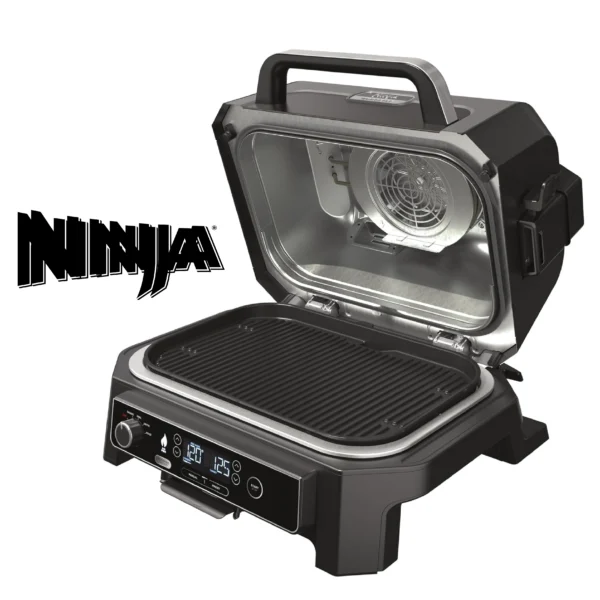 Ninja Woodfire Barbecue électrique et fumoir Pro XL avec thermomètre, barbecue et Air fryer d'extérieur 4-en-1 avec système Smart Cook et granulés Woodfire, portatif, gris/noir, OG850EU