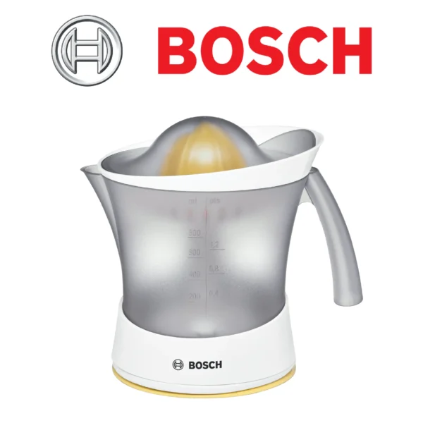 Bosch VitaPress MCP3000N  Presse-Agrume avec grand réservoir amovible de 800 ml  Excellente extraction du jus  Sans BPA  Couleur : Blanc/Jaune