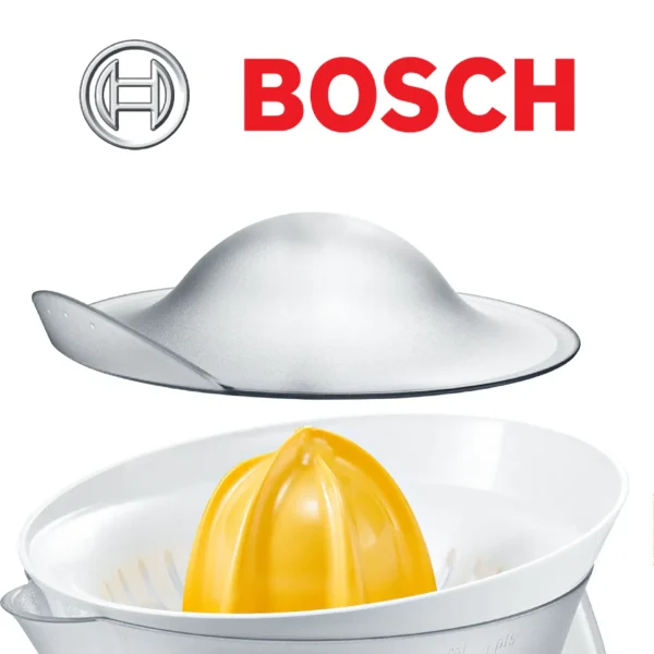Bosch VitaPress MCP3000N  Presse-Agrume avec grand réservoir amovible de 800 ml  Excellente extraction du jus  Sans BPA  Couleur : Blanc/Jaune