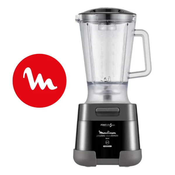 Moulinex 1.2.3 Ultimate ‎DP8158 Hachoir électrique et mixeur avec bol en verre 1000 W Powelix, capacité 350 g/550 ml, revêtement titane noir