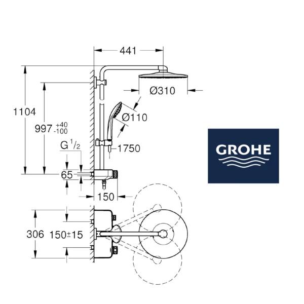 GROHE Colonne de douche thermostatique Euphoria SmartControl System 310 Duo 26507000 (Import Allemagne), Chromé, 310 mm [Classe énergétique A]