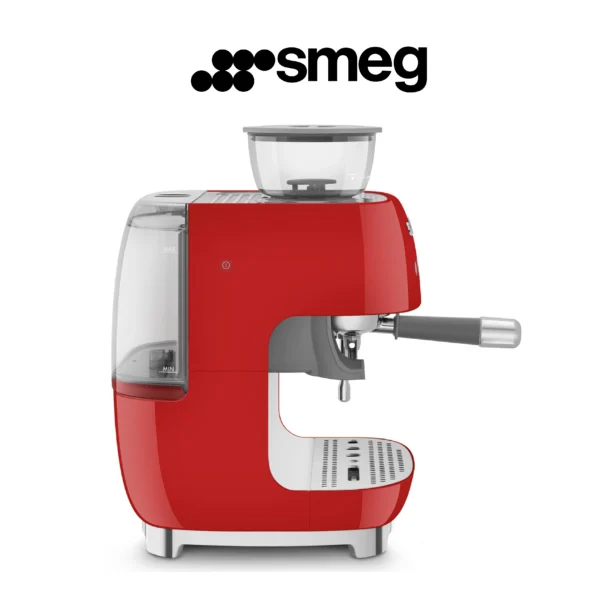 Smeg, Machine à Café Expresso Manuelle EGF03RDEU, avec Broyeur à Grain Intégré, Thermoblock, 4 Niveaux de Température, Buse Vapeur et Manomètre, Réservoir 1 L, Dimensions Compactes, 1350W, Rouge