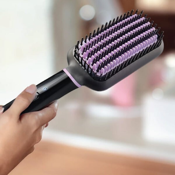 Philips Stylecare Essential Heated Straightening BRush Bhh880/03 . Extra Large BRush Area. Tourmaline Ceramic Coating. 2 Temperature Settings. 3 Pin, Black/Purple
