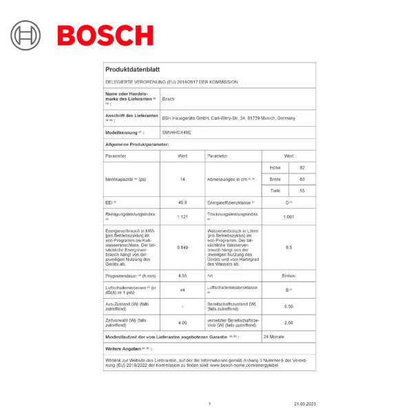 Bosch SMV4HCX48E - Série 4, Lave-vaisselle encastrable - 60cm - Home Connect - 14 couverts - Moteur EcoSilence