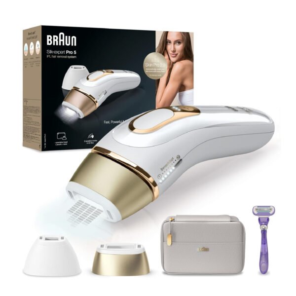Braun Silk Expert Pro 5, épilateur à lumière pulsée, avec pochette, tête de précision et rasoir Venus, alternative à l’épilation au laser, PL5157