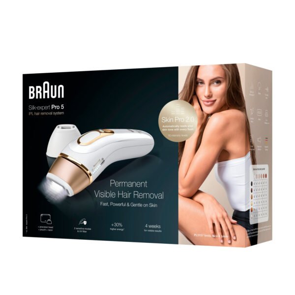 Braun Silk Expert Pro 5, épilateur à lumière pulsée, avec pochette, tête de précision et rasoir Venus, alternative à l’épilation au laser, PL5157