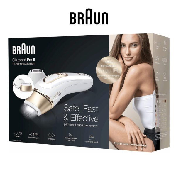 Braun IPL Silk-Expert Pro 5, épilation à domicile avec pochette, tête de précision et rasoir Venus, alternative à l'épilation au laser,  PL5137