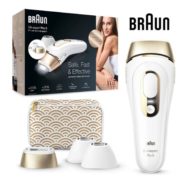 Braun IPL Silk-Expert Pro 5, épilation à domicile avec pochette, tête de précision et rasoir Venus, alternative à l'épilation au laser,  PL5137