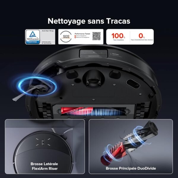 Roborock Saros 10R Robot Aspirateur, Brosse et Serpillère Relevables et Extensibles, Triple Système Anti-Enchevêtrement, Station Multifonctionnelle 4.0, Évitement Avancé des Obstacles, 7,98cm Mince