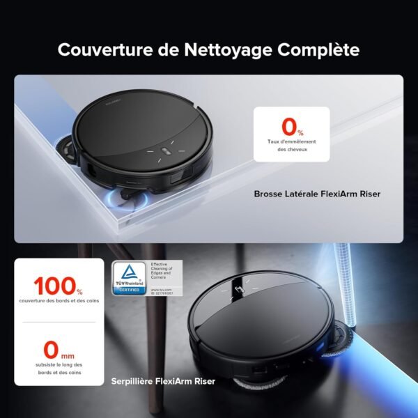 Roborock Saros 10R Robot Aspirateur, Brosse et Serpillère Relevables et Extensibles, Triple Système Anti-Enchevêtrement, Station Multifonctionnelle 4.0, Évitement Avancé des Obstacles, 7,98cm Mince
