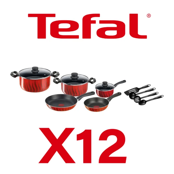 TEFAL Cookware Set G6 Tempo Flame 12 Pcs Cooking Set  Red  Aluminium   C3079282