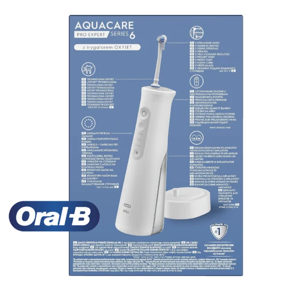 Oral-B AquaCare Pro-Expert Série 6 Hydropulseur avec technologie Oxyjet, 3 embouts, 2 types de jets d’eau, Blanc