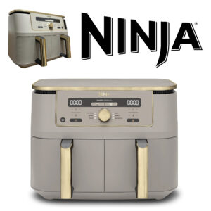 NINJA Dual Zone Max Air Fryer 2 Compartiments, Capacité Familiale de 9,5L, Max 240°C, Air Fryer 6-en1, Pièces Antiadésives Amovibles Lavables Au Lave-Vaisselle, Stone/Or DZ400EUSTGD