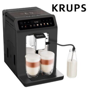 KRUPS Machine à café broyeur grain, tout automatique, 12 boissons pré-enregistrées, cafetière Espresso et boissons lactées,personnalisation des boissons écran LED Evidence One EA895N10