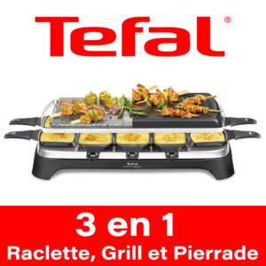 Tefal Raclette Pierrade 3 en 1 Noir Inox 1350W 10 Personnes RE45A812