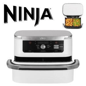 Ninja Foodi FlexDrawer Air Fryer, Dual Zone Avec Séparateur Amovible, Grand Tiroir de 10.4 L, 7-en-1, Double Zone, Sans Huile, Pièces Antiadhésives Compatibles Au Lave-Vaisselle, Blanc AF500EUWH