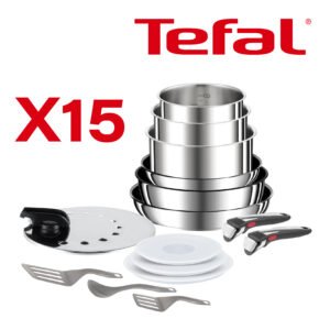 Tefal Ingenio Preference On, Batterie de cuisine 15 pièces, Induction, Acier inoxydable, Revêtement antiadhésif, Empilable, Compatible lave-vaisselle, Fabriqué en France, L9749532