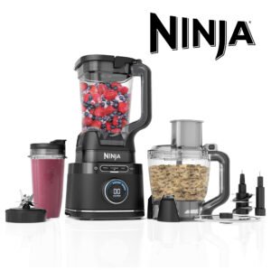 Ninja Detect Power Blender Processor Pro 3-en-1, mixeur 1200W, bol à mélanger, lame malaxeur, gobelet individuel, récipient, pétrir, mixer, hacher et mélanger, noir, TB401EU