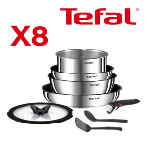 Tefal Ingenio Batterie de cuisine 8 pièces, Poêles, Casseroles, Poignée amovible, Induction, Acier inoxydable, Revêtement antiadhésif, Empilable, Compatible lave-vaisselle, Emotion L8979804