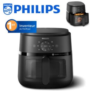 PHILIPS Air Fryer Série 2000-6.2L, 13 façons de cuisiner, technologie RapidAir, jusqu'à 90% de matières grasses en moins, fenêtre de cuisson, cuve de 6,2L, écran tactile, noir (NA230/00)