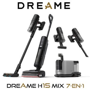 Dreame H15 Mix Aspirateur Laveur 7-en-1, Bras robotique IA, Nettoyage des Bords Triple, 23 000 Pa, Solution à Rapport Intelligent, Lavage de la Brosse à l'eau à 100 °C, séchage 5 Min à 90 °C, à Plat