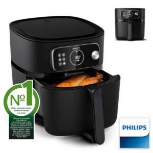 Philips Airfryer Combi Série 7000 - Air Fryer 8.2L, 22-en-1, connecté, Technologie RapidAir, Auto-Cook, jusqu'à 90% de matières grasses en moins, Application HomeID, coloris Noir (HD9875/90)