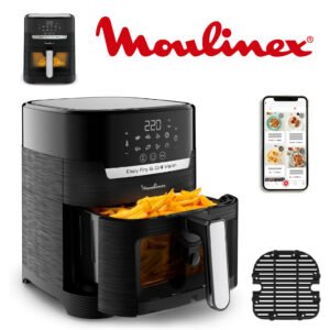 Marque 	‎Moulinex Numéro de modèle 	‎EZ506820 Couleur 	‎Noir Dimensions du produit (L x l x h) 	‎39,8 x 31,4 x 37 cm; 5,2 kilogrammes Capacité 	‎4,6 Litres Puissance 	‎1550 Watts Voltage 	‎2.2E+2 Volts (courant alternatif) Matériau 	‎se référer à la fiche constructeur Caractéristiques 	‎Contrôle de température, Minuterie Poids de l'article 	‎5,2 Kilograms Disponibilité des pièces détachées 	‎15 Ans