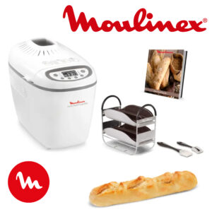 Moulinex Home Bread Baguette Machine à petits pains, 16 programmes, Résultats homogènes, Jusqu'à 1,5 kg de pain frais, Plaques croustillants, 3 niveaux de dorage OW610110, Blanc