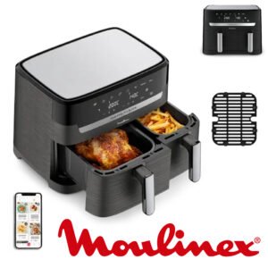 Moulinex Easy fry Essential inox, 8,3L, Jusqu'à 8 personnes, 7 Programmes intuitifs, Air Fryer, Repas complet, synchronisation, Économie d'énergie, Application dédiée, EZ901820