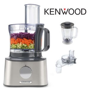 Kenwood Multipro Compact FDM304SS Robot de cuisine compact, puissant avec récipient de travail de 2,1 l, bol mélangeur acrylique, coupe-cubes, boîtier en métal, 800 W, argenté