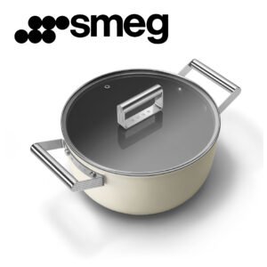 SMEG Faitout 24 cm antiadhésif Ustensiles de cuisson, Crème Esthétique Années 50  CSF2412CRM